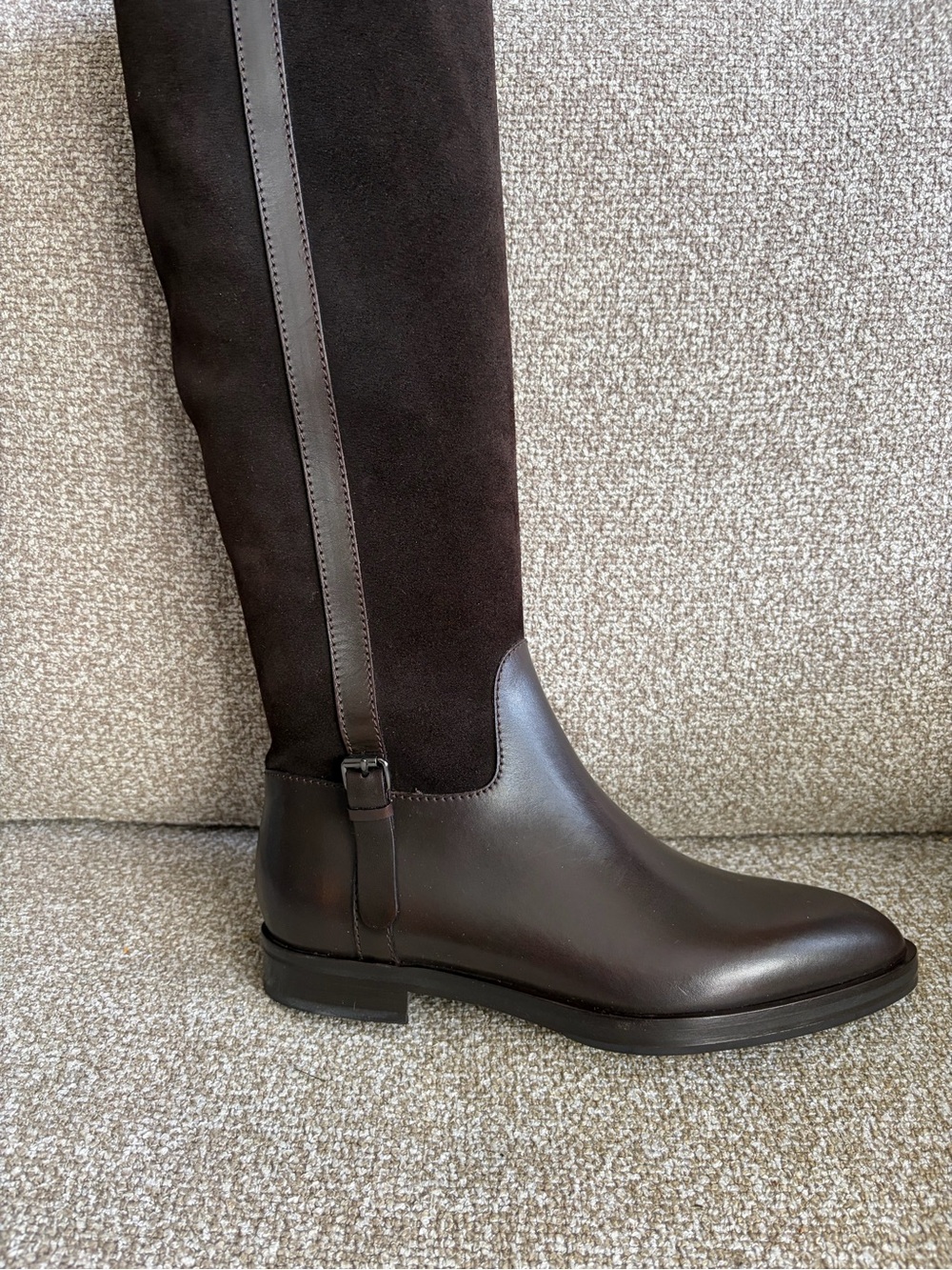 Emporio Armani Dark Brown Leather and Suede Knee Boots
